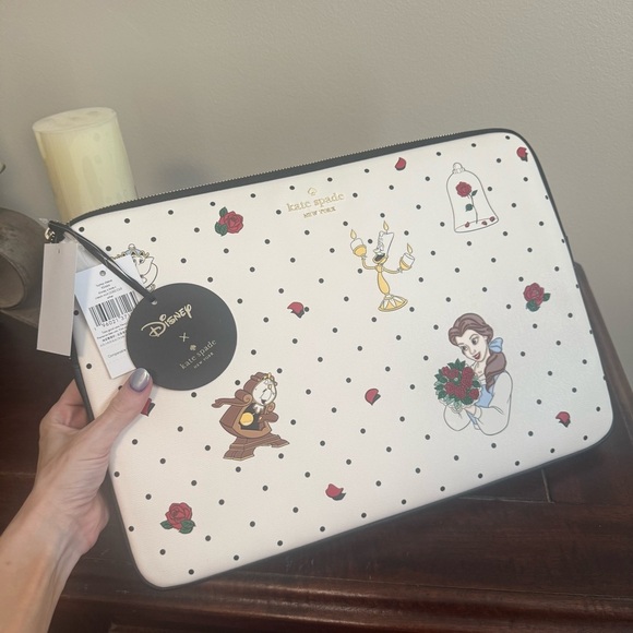 Kate Spade Cream Polka Dot Beauty & the Beast 💛Laptop Sleeve - Picture 6 of 6